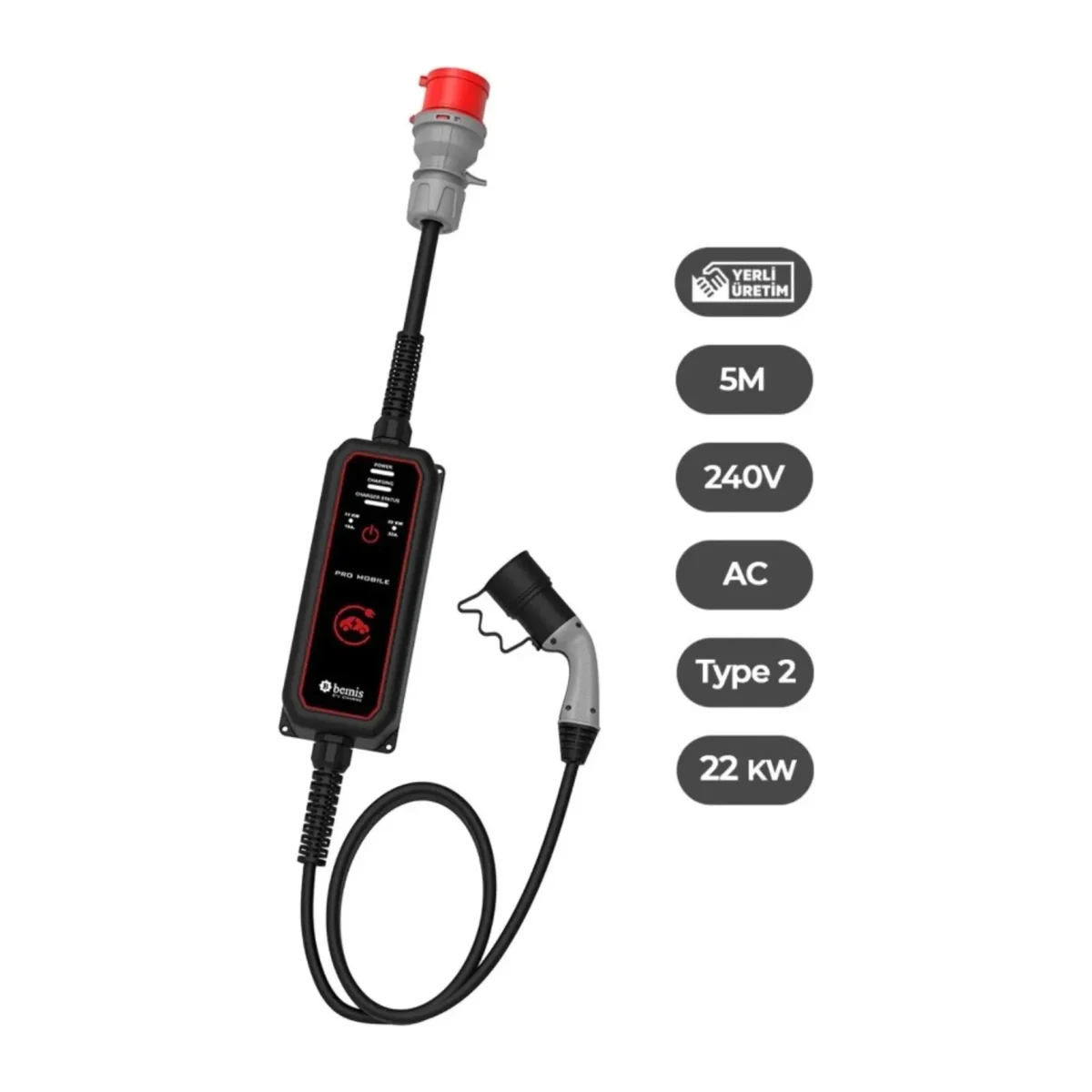 11 - 22 kw Pro Mobil Araç Şarj Aleti 5 Metre BEV-2331-0001 - Görsel 3